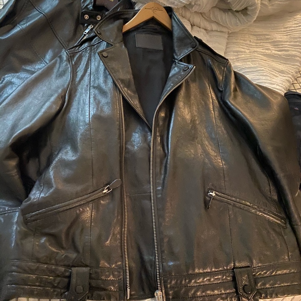 Men's All Saints Biker Leather Jacket Size Large